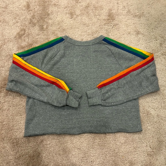 Aviator Nation Heather Grey Rainbow 5 Stripe Cropped Crewneck - Picture 5 of 7